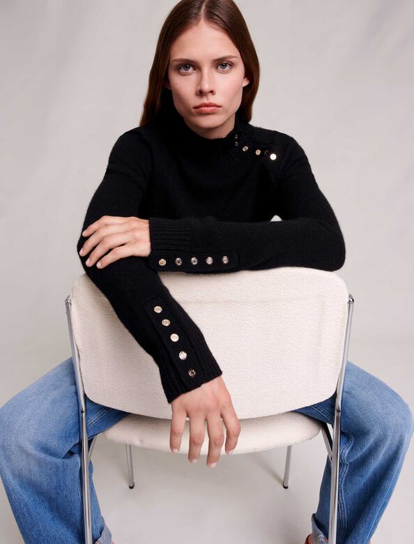 Cashmere jumper with gold snap buttons : View All color Black