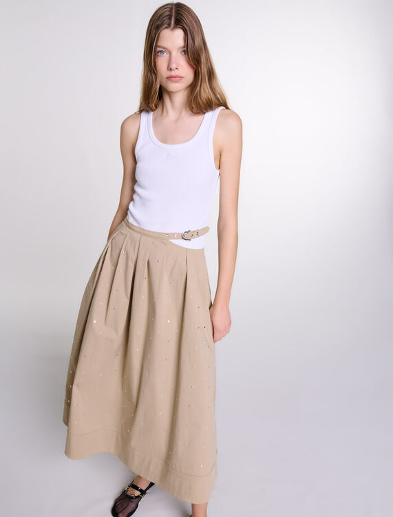 Long studded cotton skirt -  - MAJE