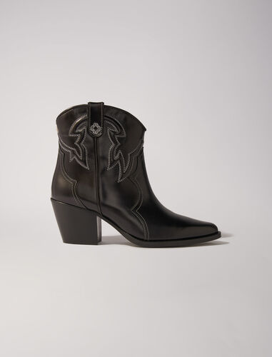 Leather cowboy ankle boots : Booties & Boots color Black