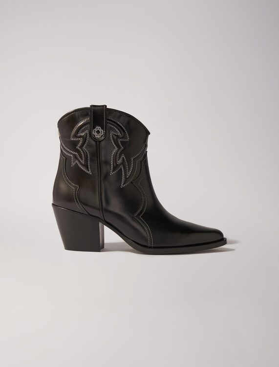 Leather cowboy ankle boots - Booties & Boots - MAJE