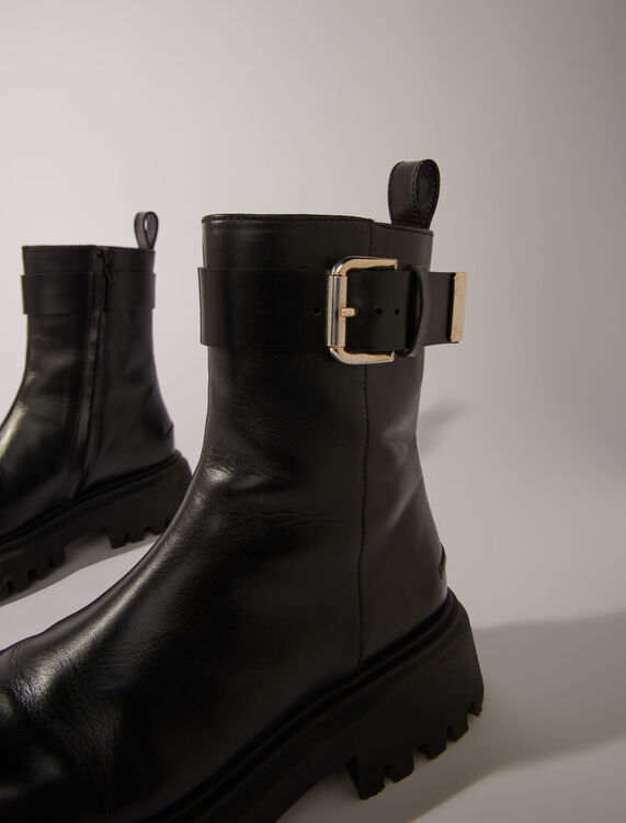 Leather ankle boots with buckles -  - MAJE