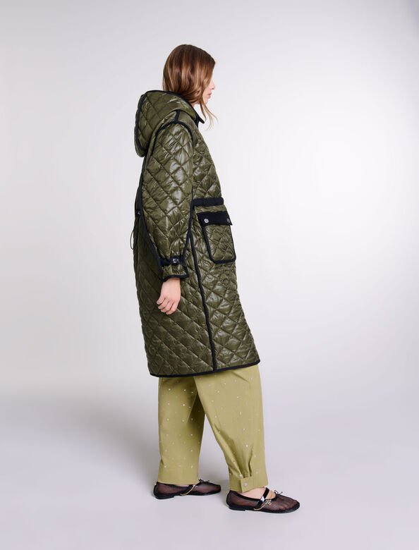 Contrast quilted puffer jacket : Coats color Khaki