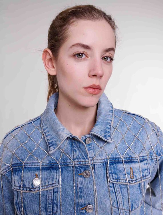 Denim jacket with rhinestones -  - MAJE