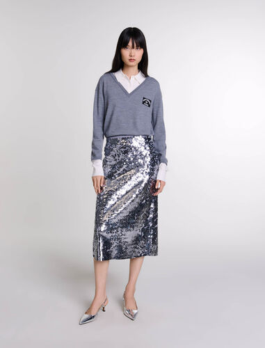 Knit skirt with sequins : Skirts & Shorts color Grey