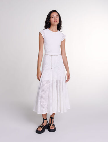 Crochet-knit maxi dress : Dresses color White