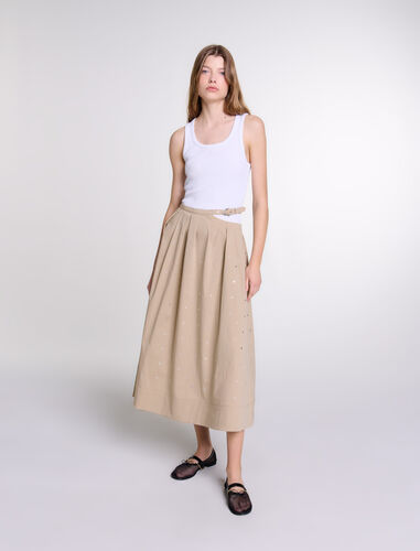 Long studded cotton skirt : Skirts & Shorts color Beige