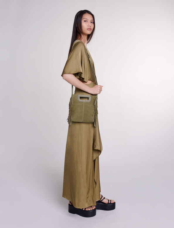 Openwork satin-effect maxi dress : View All color Khaki