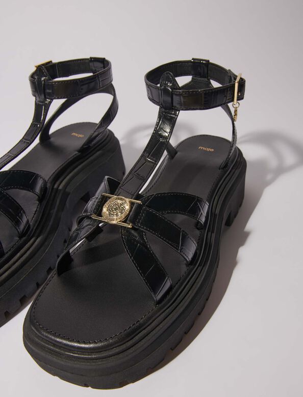 Flat sandals with tread : Sling-Back & Sandals color Black