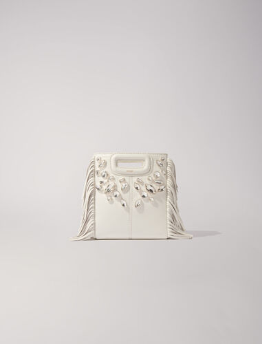 M mini leather bag with diamantés : M Bag color White
