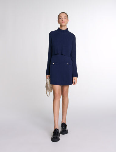 Knit 2-in-1 short dress : BQ_staging_check color Navy