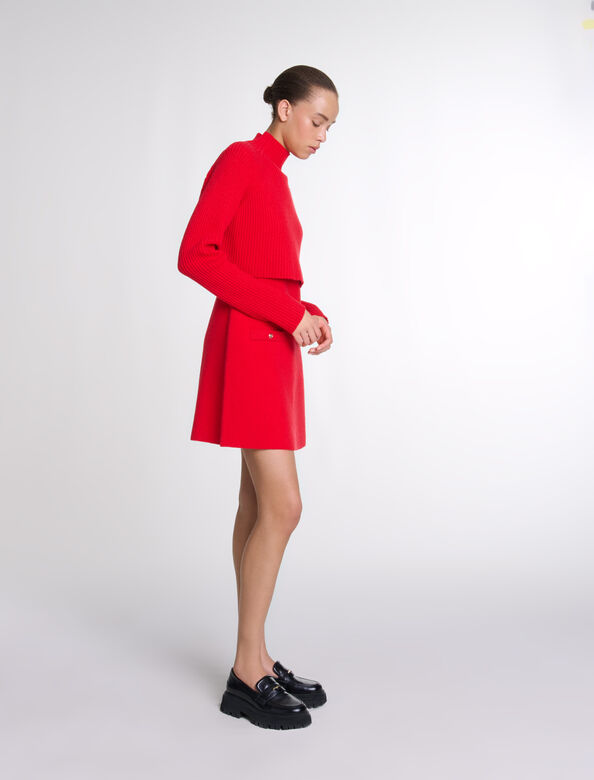 Knit 2-in-1 short dress : BQ_staging_check color Red