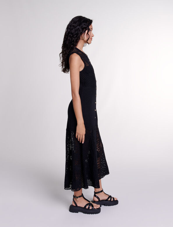 Crochet-knit maxi dress : Dresses color Black