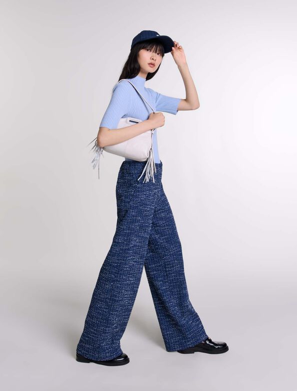 Wide-leg tweed trousers : Trousers & Jeans color Blue