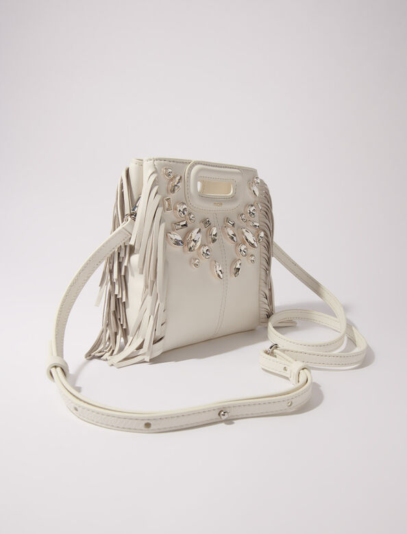 M mini leather bag with diamantés : M Bag color White