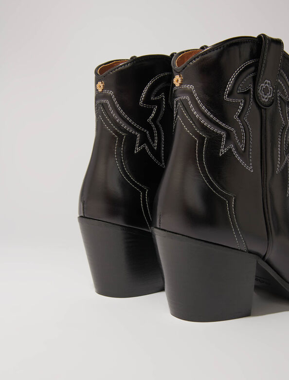 Leather cowboy ankle boots : Booties & Boots color Black