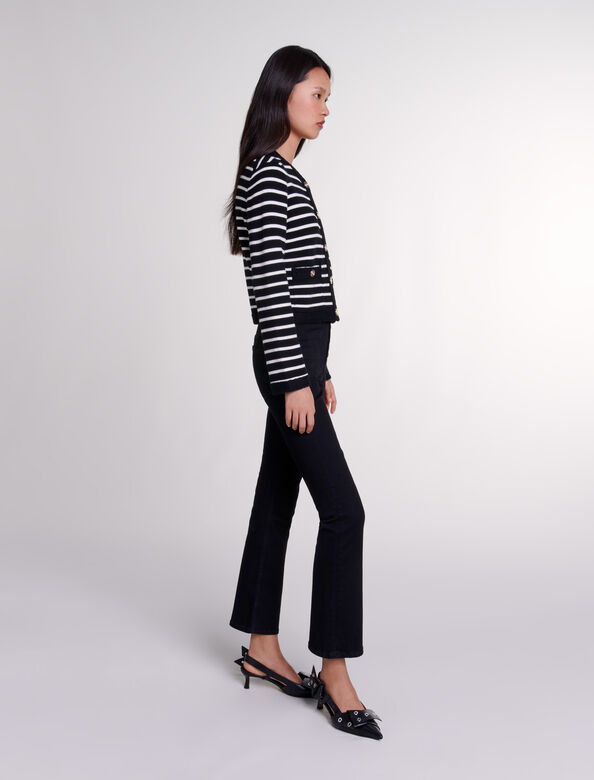 Striped cardigan : Sweaters & Cardigans color Black/Ecru